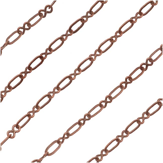 Antiqued Copper Plated Long & Short Chain, 3mm, Figure Eight Links, by the Foot