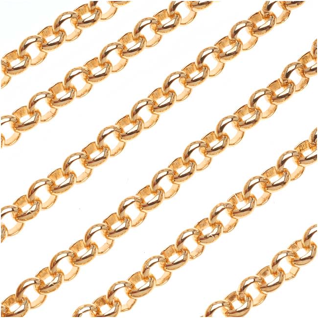 22K Gold Plated Rolo Chain, 5.7mm, by the Foot