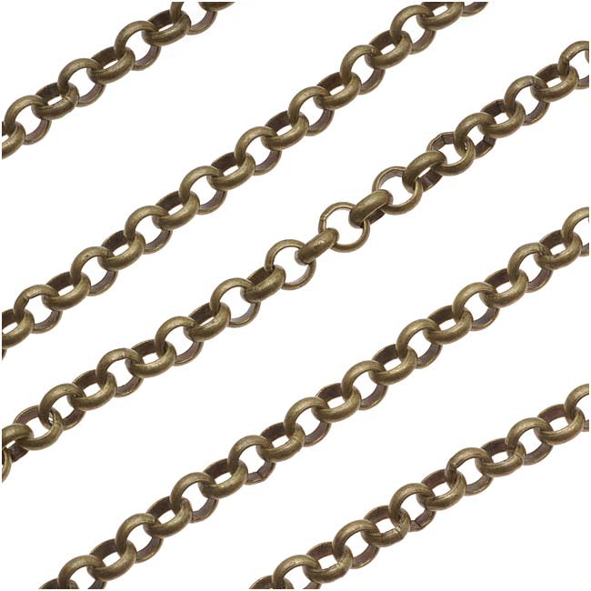 Antiqued Brass Rolo Chain, 4.8mm, by the Foot