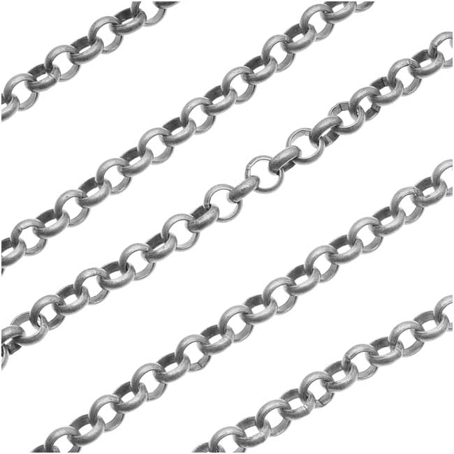 Antiqued Silver Plated Rolo Chain, 4.8mm by the Foot