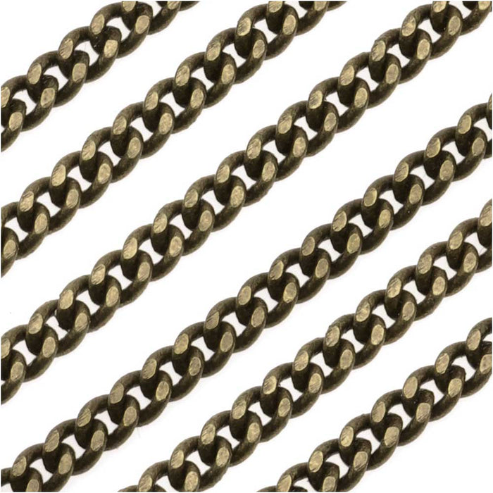 Antiqued Brass Filed Curb Chain, 3.6mm, by the Foot
