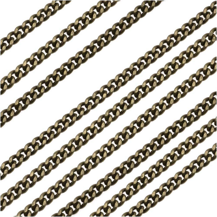 Antiqued Brass Filed Curb Chain, 3.6mm, by the Foot
