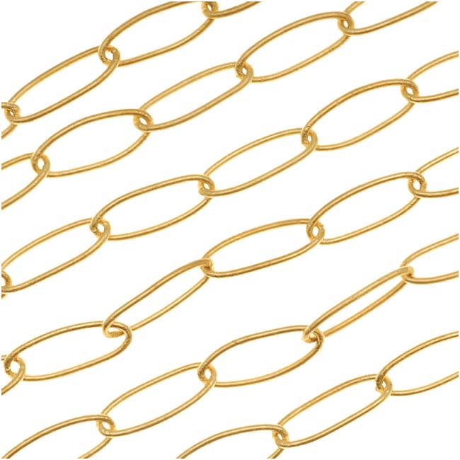 Matte Gold Plated Long Oval Cable Chain, 6.8mm x 17mm, by the Foot