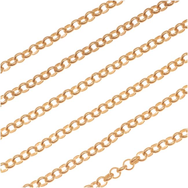 Matte Gold Plated Rolo Chain, 3.7mm, by the Foot