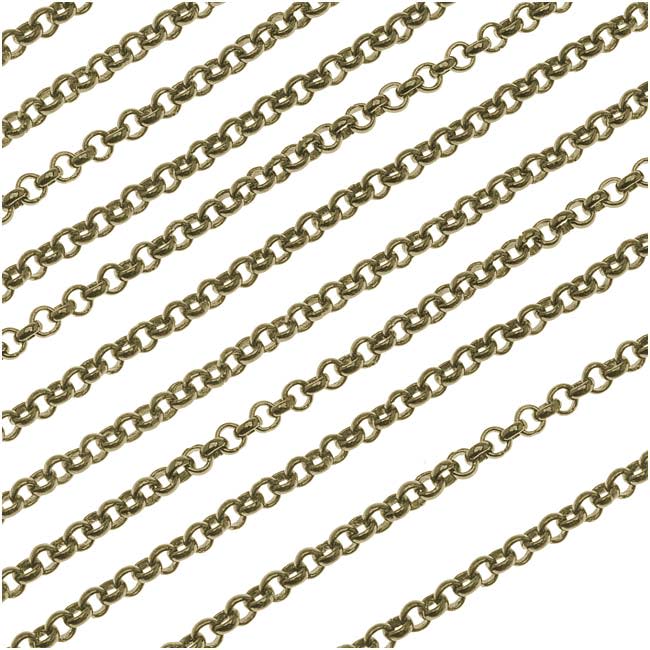Antiqued Brass Rolo Chain, 3mm, by the Foot