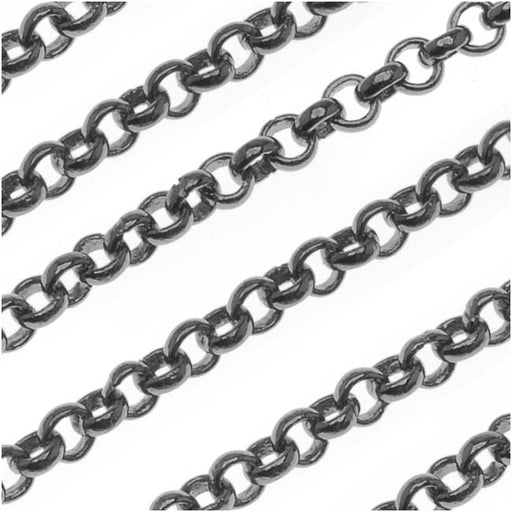 Gun Metal Plated Rolo Chain, 3mm, Unfinished, by The Foot