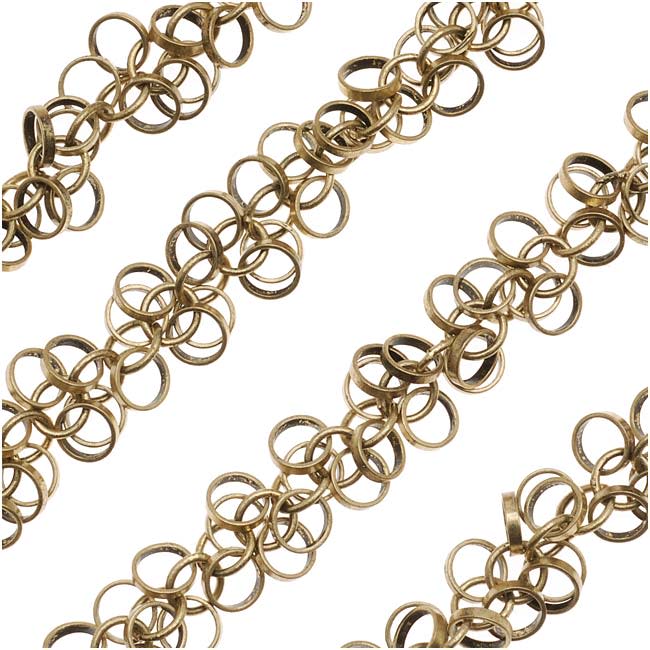 Charm Chain, Hoop Circles 5mm, Antiqued Brass, by the Inch