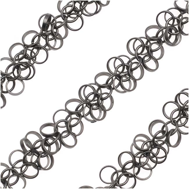Charm Chain, Hoop Circles 5mm, Matte Black Plated, by the Inch
