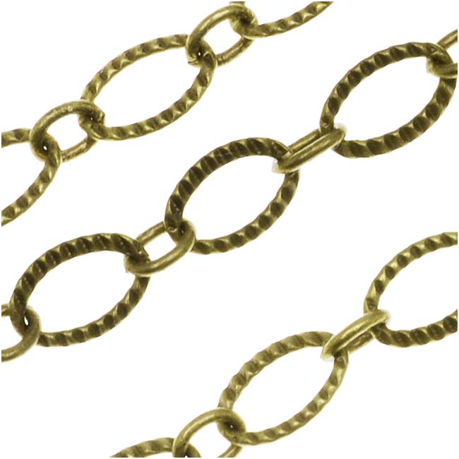 Antiqued Brass Long & Short Textured Chain 6mm, by the Foot