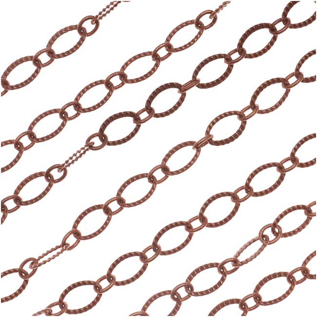 Antiqued Copper Plated Textured Long Short Chain, 6.5mm, by the Foot