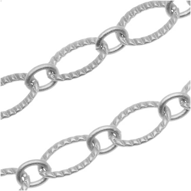 Antiqued Silver Plated Textured Long Short Chain, 6.5mm by the Foot
