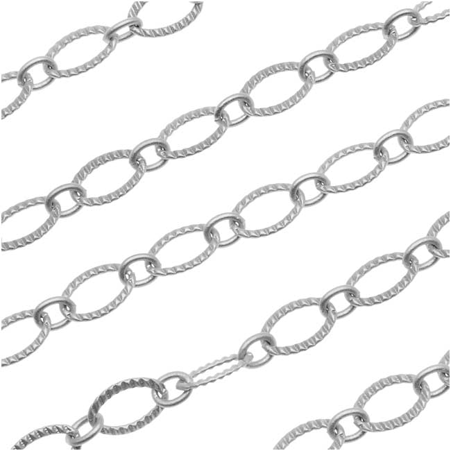 Antiqued Silver Plated Textured Long Short Chain, 6.5mm by the Foot