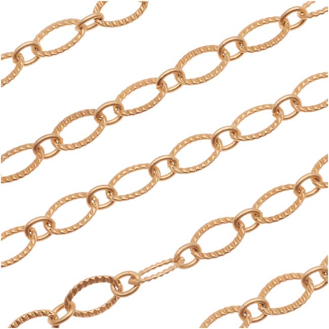 Matte Gold Plated Textured Long Short Chain, 6.5mm, by the Foot