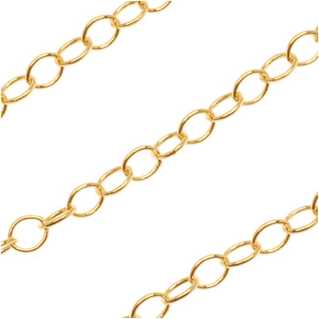 Gold Plated Cable Chain, Circle Link 3mm, by the Foot