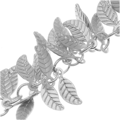 Charm Chain, Leaf 7mm, Antiqued Silver Plated, by the Inch