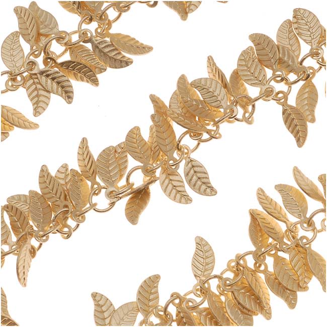 Charm Chain, Leaf 7mm, Matte Gold Plated, by the Inch
