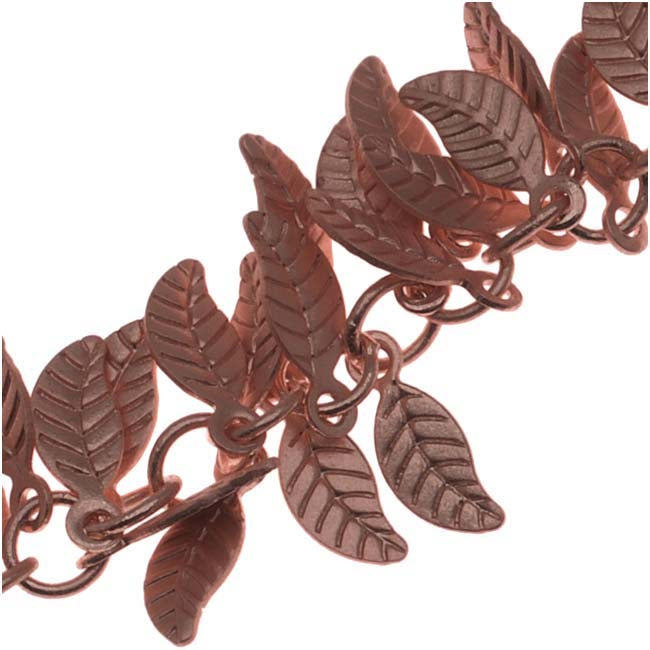 Charm Chain, Leaf 7mm, Copper Plated, by the Inch