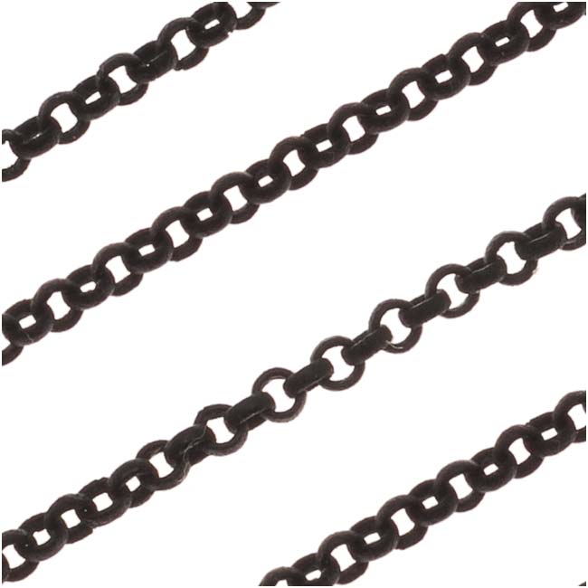 Black Oxidized Plated Rolo Chain, 2mm, by the Foot