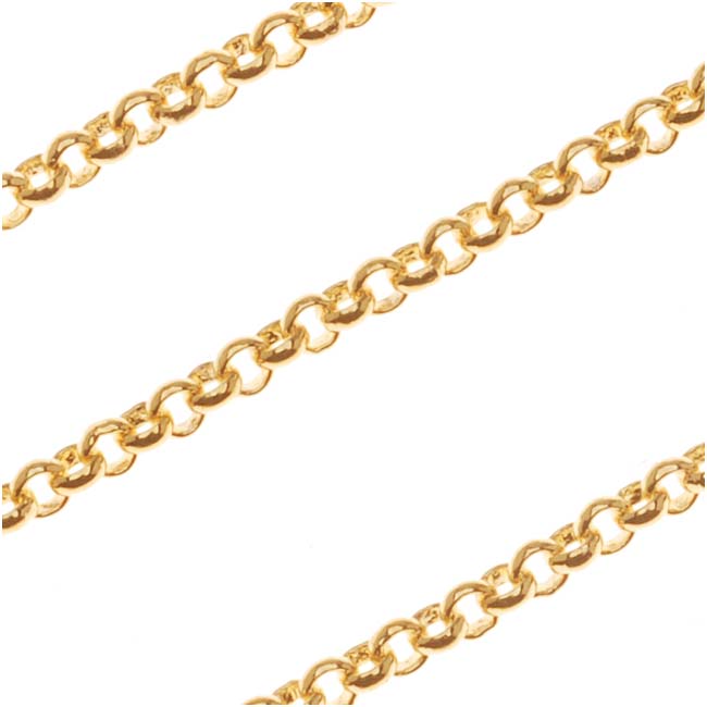 22K Gold Plated Slim Rolo Chain 2mm, 3 Feet (1 Piece)
