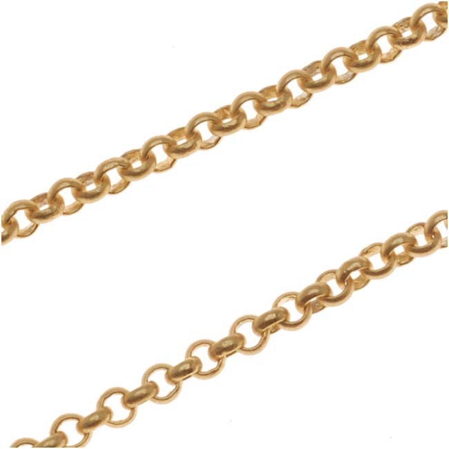 Matte Gold Plated Rolo Chain, 2mm, by the Foot