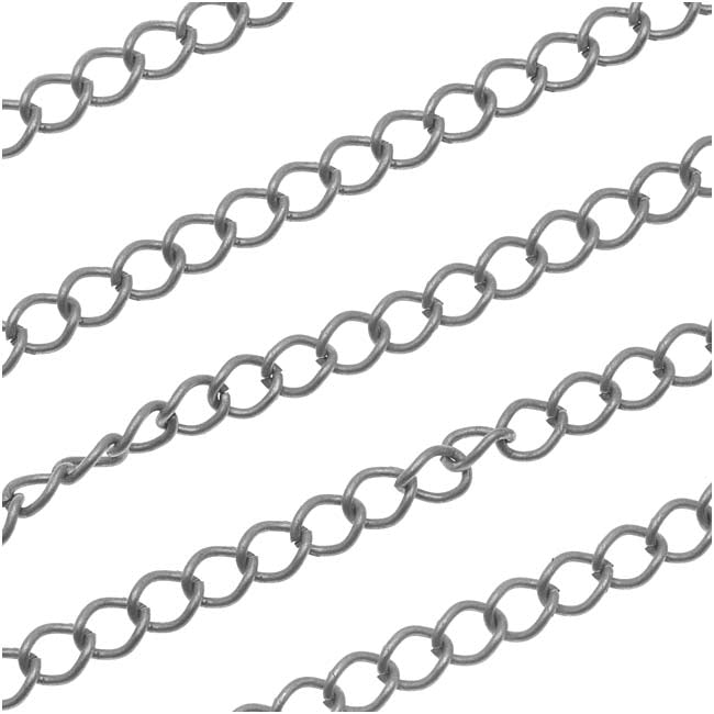 Antiqued Silver Plated Steel Curb Chain, 5mm, by the Foot