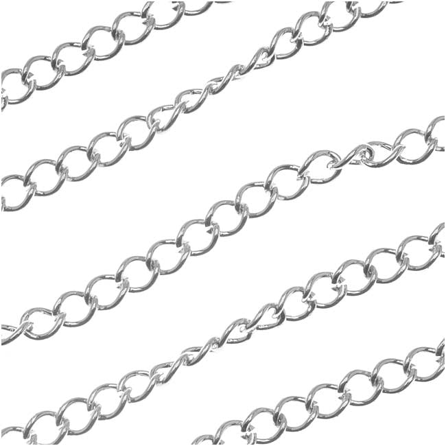 Silver Plated Steel Curb Chain, 5mm, by the Foot