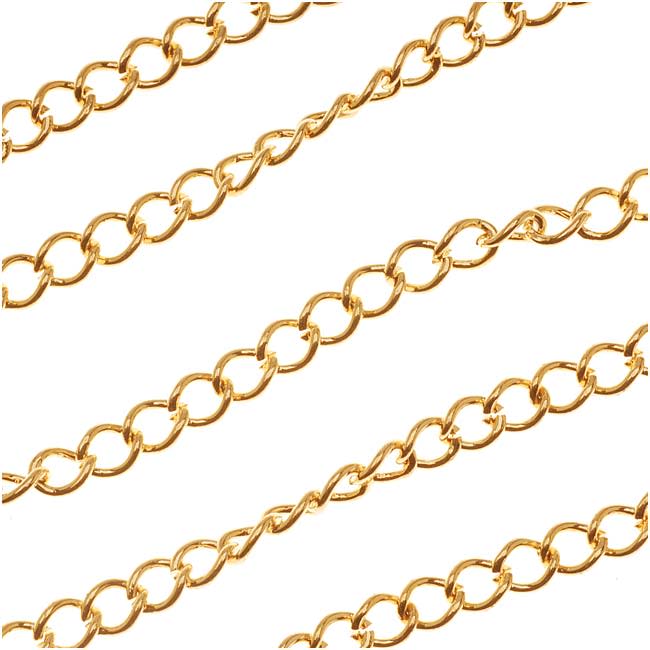 22K Gold Plated Curb Chain, 5mm, Unfinished, by the Foot