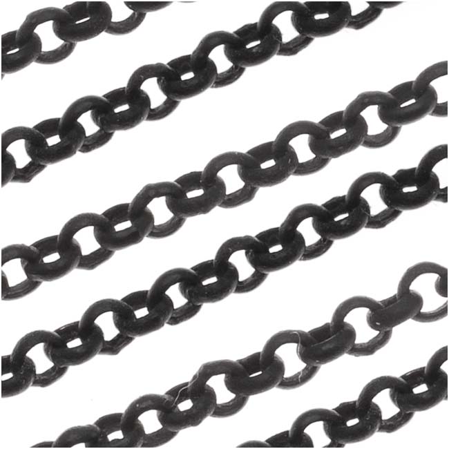 Matte Black Plated Rolo Chain, 3mm by the Foot