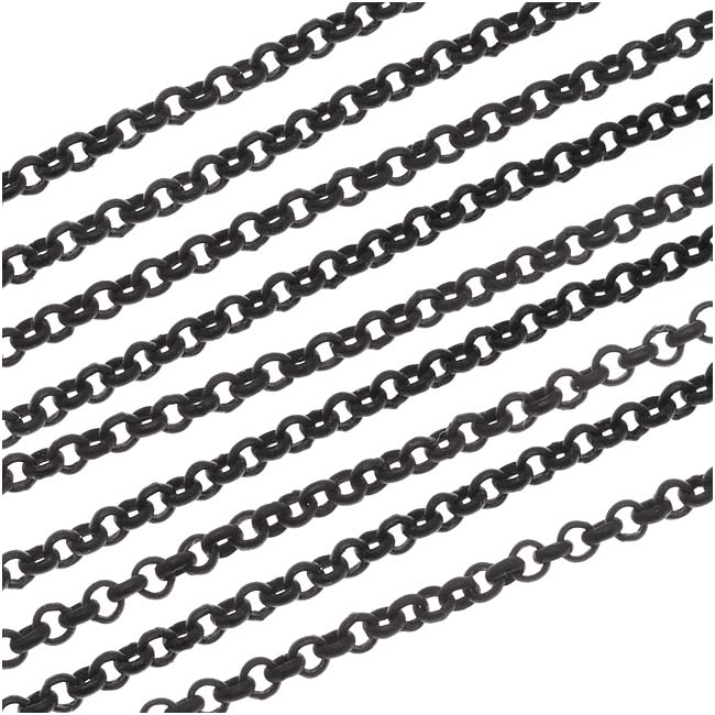 Matte Black Plated Rolo Chain, 3mm by the Foot