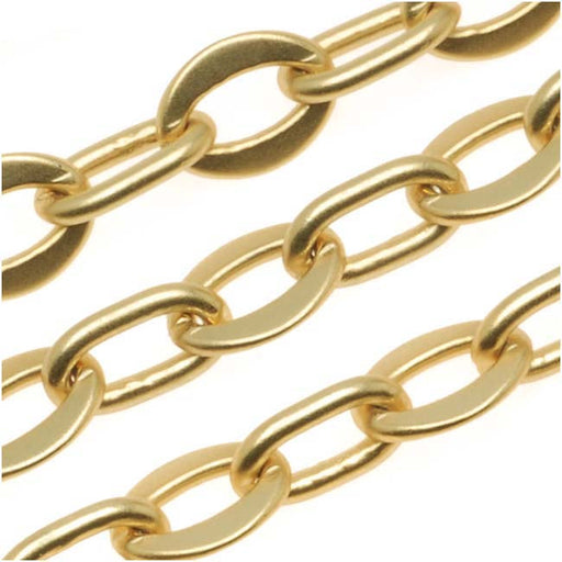 22K Matte Gold Plated Flat Cable Chain, 6mm, by the Foot