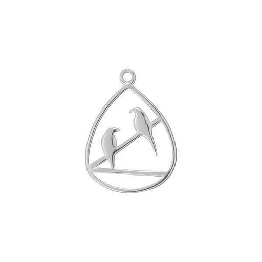 Charm, Birds on a Wire 20x15mm, Sterling Silver (1 Piece)