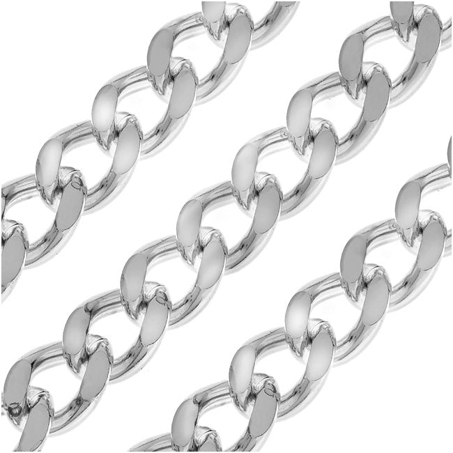 Silver Plated Heavy Filed Curb Chain, 9.5mm (1 inch)