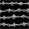 Wire Wrapped Gemstone Chain, Labradorite, Sterling Silver, 3mm Rondelle (1 inch)