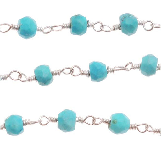 Wire Wrapped Gemstone Chain, Turquoise 3mm Rondelles, Sterling Silver (1 inch)