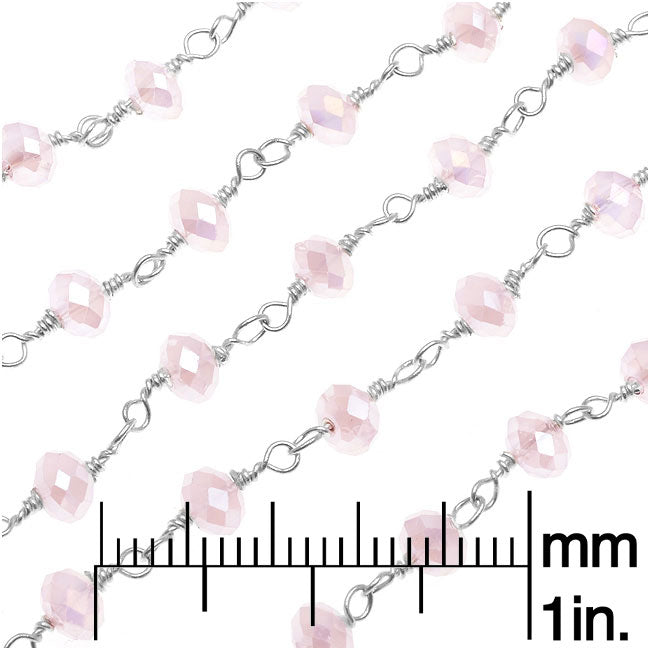Wire Wrapped Gemstone Chain, Rose Quartz 3.5mm Rondelles, Sterling Silver (1 inch)
