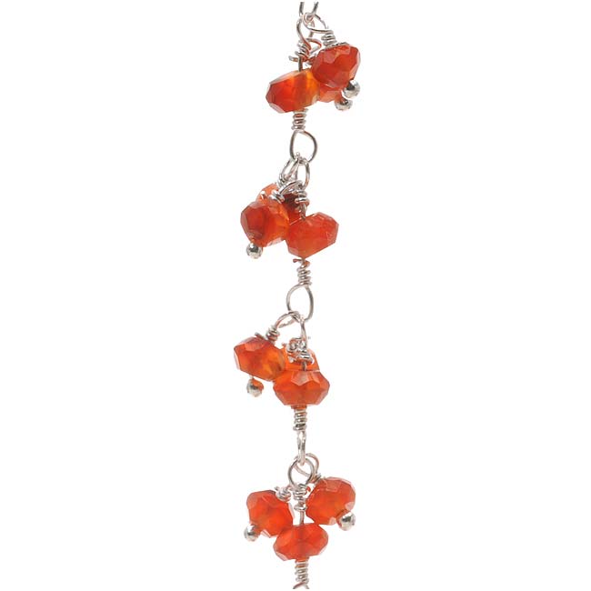 Wire Wrapped Gemstone Chain, Carnelian 4mm Rondelles, Sterling Silver (1 inch)