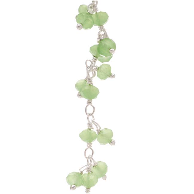 Wire Wrapped Gemstone Chain, Green Chalcedony Rondelles 3.5mm, Sterling Silver (1 inch)