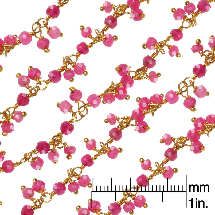 Wire Wrapped Gemstone Chain, Ruby Gemstone 3mm Rondelles, Gold Vermeil (1 inch)