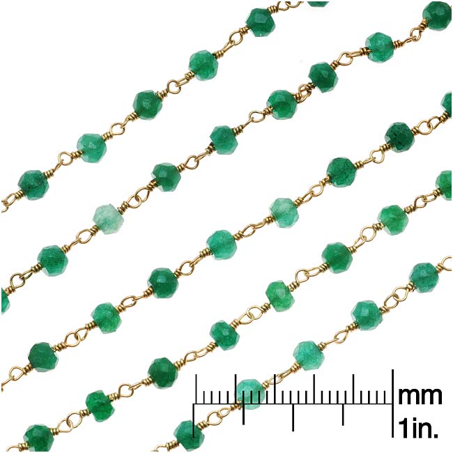Wire Wrapped Gemstone Chain, Green Onyx 3.5mm Rondelles, Gold Vermeil (1 inch)