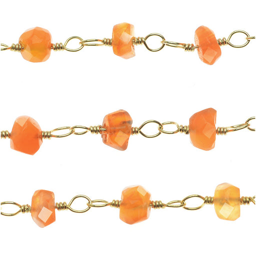 Wire Wrapped Gemstone Chain, Carnelian 4mm Rondelles, Gold Vermeil (1 inch)
