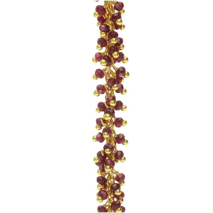 Wire Wrapped Gemstone Chain, Ruby Drops 3mm, Gold Vermeil (1 inch)