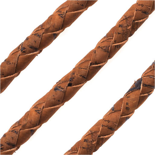 Portuguese Cork Cord by Regaliz, Round and Braided 6mm, Saddle Brown, by the Inch