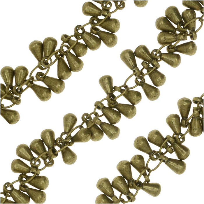 Charm Chain, Teardrop Bauble Links 7mm, Antiqued Brass Tone (1 inch)