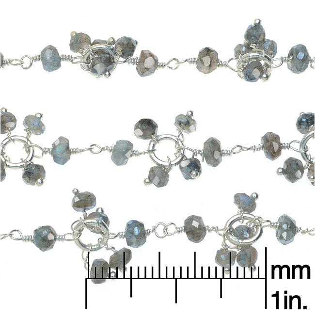 Wire Wrapped Gemstone Chain, Labradorite 3mm Dangle Drops, Sterling Silver (1 inch)