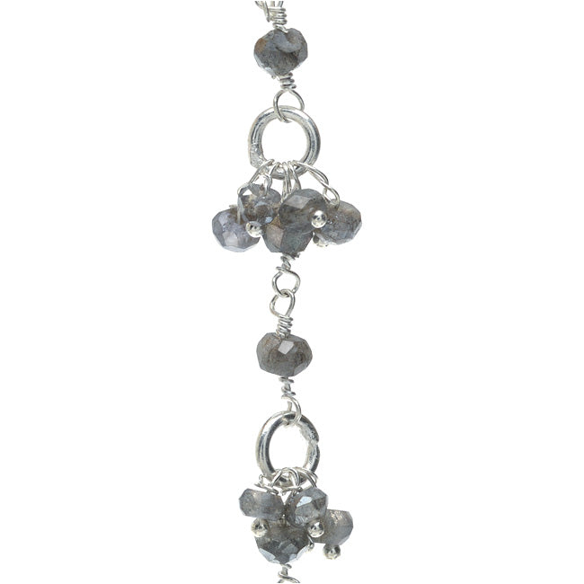Wire Wrapped Gemstone Chain, Labradorite 3mm Dangle Drops, Sterling Silver (1 inch)