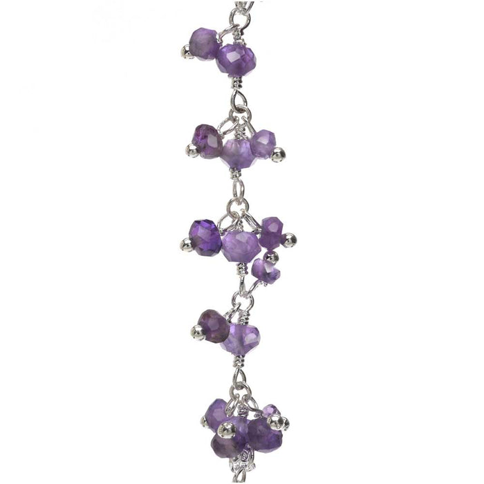 Wire Wrapped Gemstone Chain, Amethyst 3.5mm Dangle Drops, Sterling Silver (1 inch)