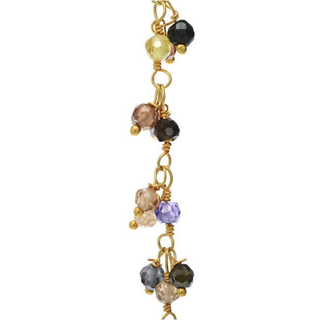 Wire Wrapped Gemstone Chain, Multi-Color 3mm Micro Faceted Drops ,Gold Vermeil (1 inch)