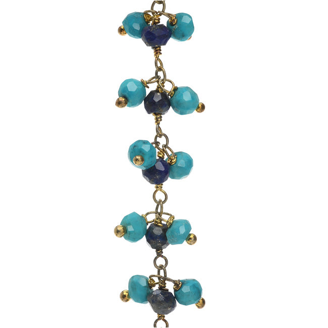 Wire Wrapped Gemstone Chain, Lapis and Turquoise Howlite, Gold Vermeil (1 inch)