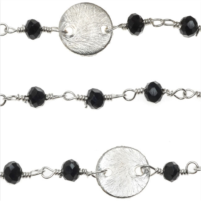 Wire Wrapped Bead Chain, Black Faceted Rondelles & Sterling Silver Pailettes (1 inch)