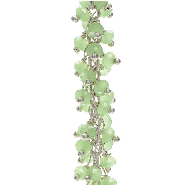 Wire Wrapped Gemstone Chain, Green Chalcedony Rondelles 3mm, Sterling Silver (1 inch)
